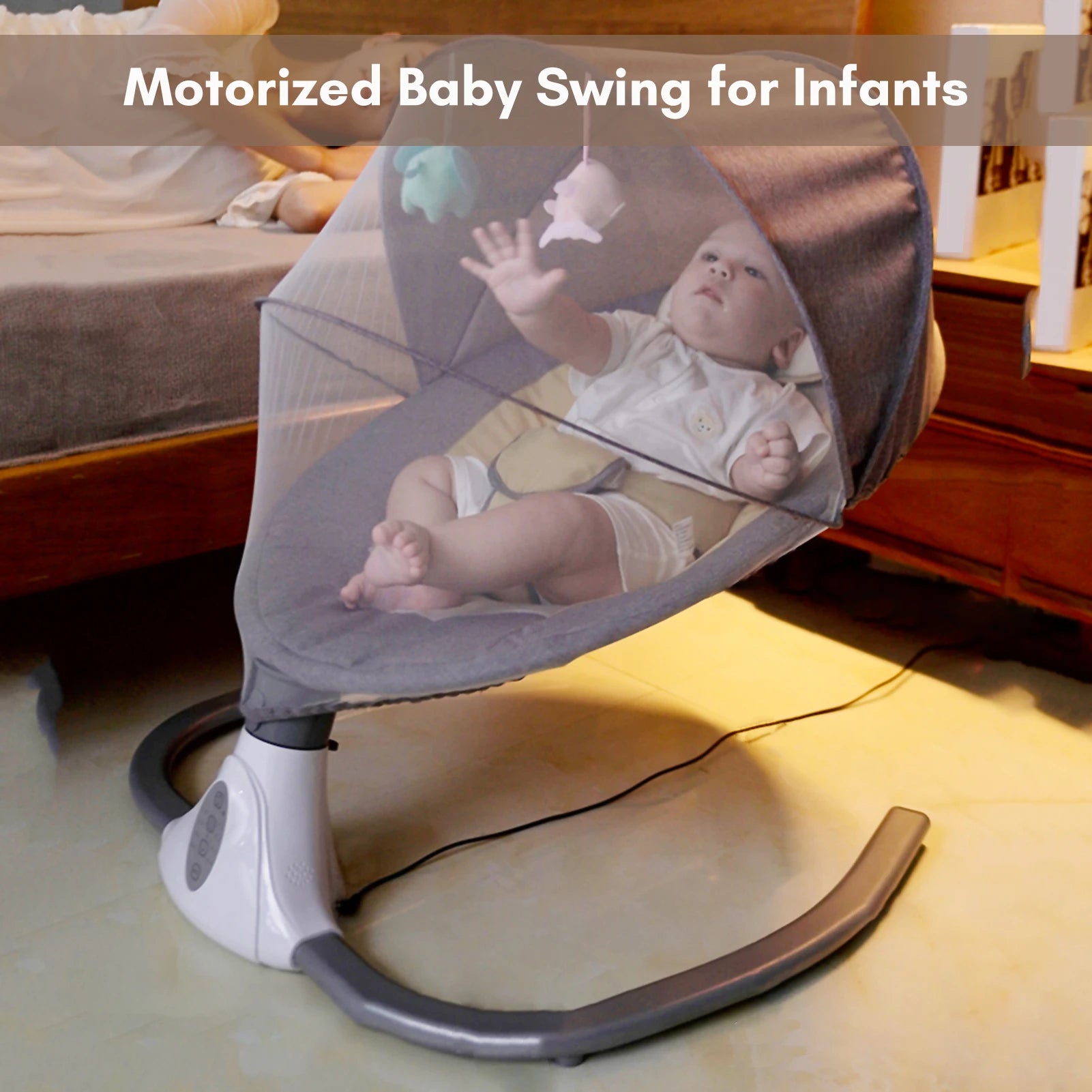 Baby Swing Motorized for Infants Baby Rocker 4 Speeds & 4 Timer Supports BT Connection USB Flash Drive Washable with Hanging Toy