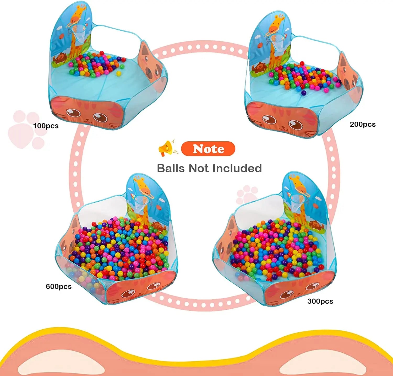 Children Ball Pool Tent Portable Foldable Ball Pit Play Tent with Basket Outdoor Indoor Sports Educational Toy Holiday Gifts