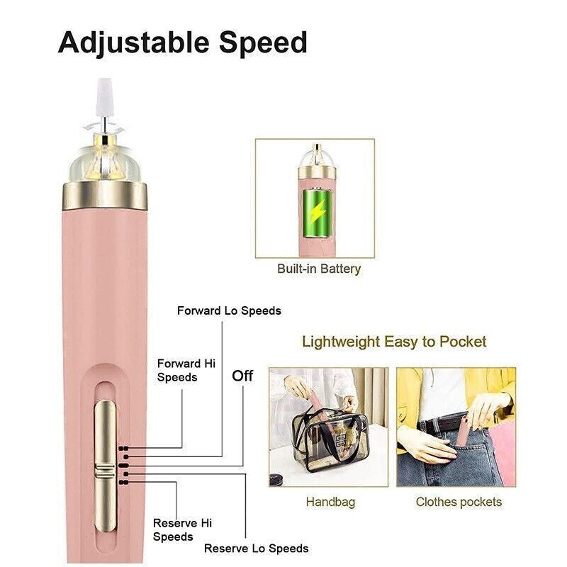Electric Nail File Drill Portable USB Manicure Pedicure Machine Set Professional
