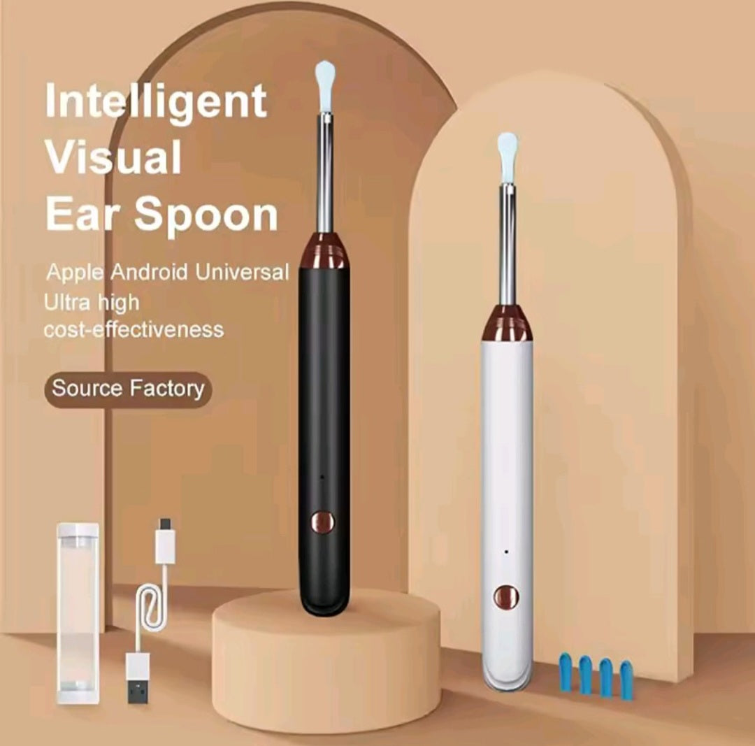 Smart Visual Ear Cleaner - Rechargeable Ear Wax Removal with Camera Ear Sticks USB C Charging WIFI Connection 6 LED Lights Earpick Daily White Black Nine Piece Set
