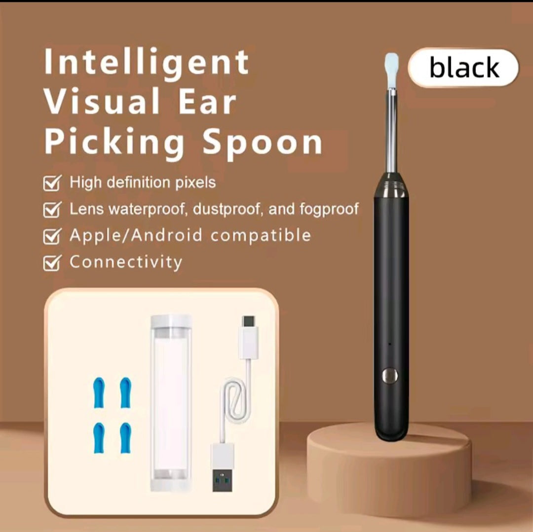 Smart Visual Ear Cleaner - Rechargeable Ear Wax Removal with Camera Ear Sticks USB C Charging WIFI Connection 6 LED Lights Earpick Daily White Black Nine Piece Set