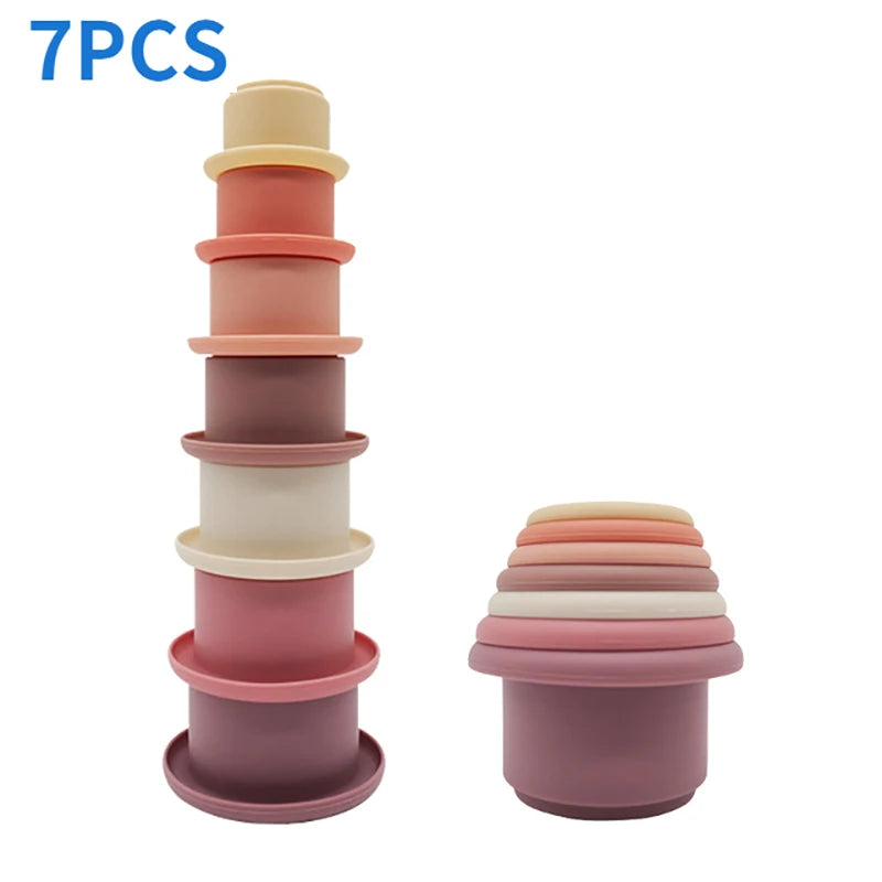 Baby Silicone Stacking Cups Montessori Building Block Bpa Free Hourglass Toys Early Educational Stack Tower Gifts for Boys Girls