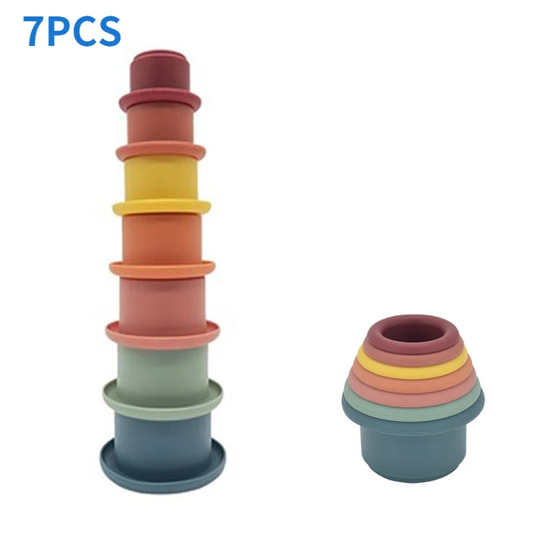 Baby Silicone Stacking Cups Montessori Building Block Bpa Free Hourglass Toys Early Educational Stack Tower Gifts for Boys Girls