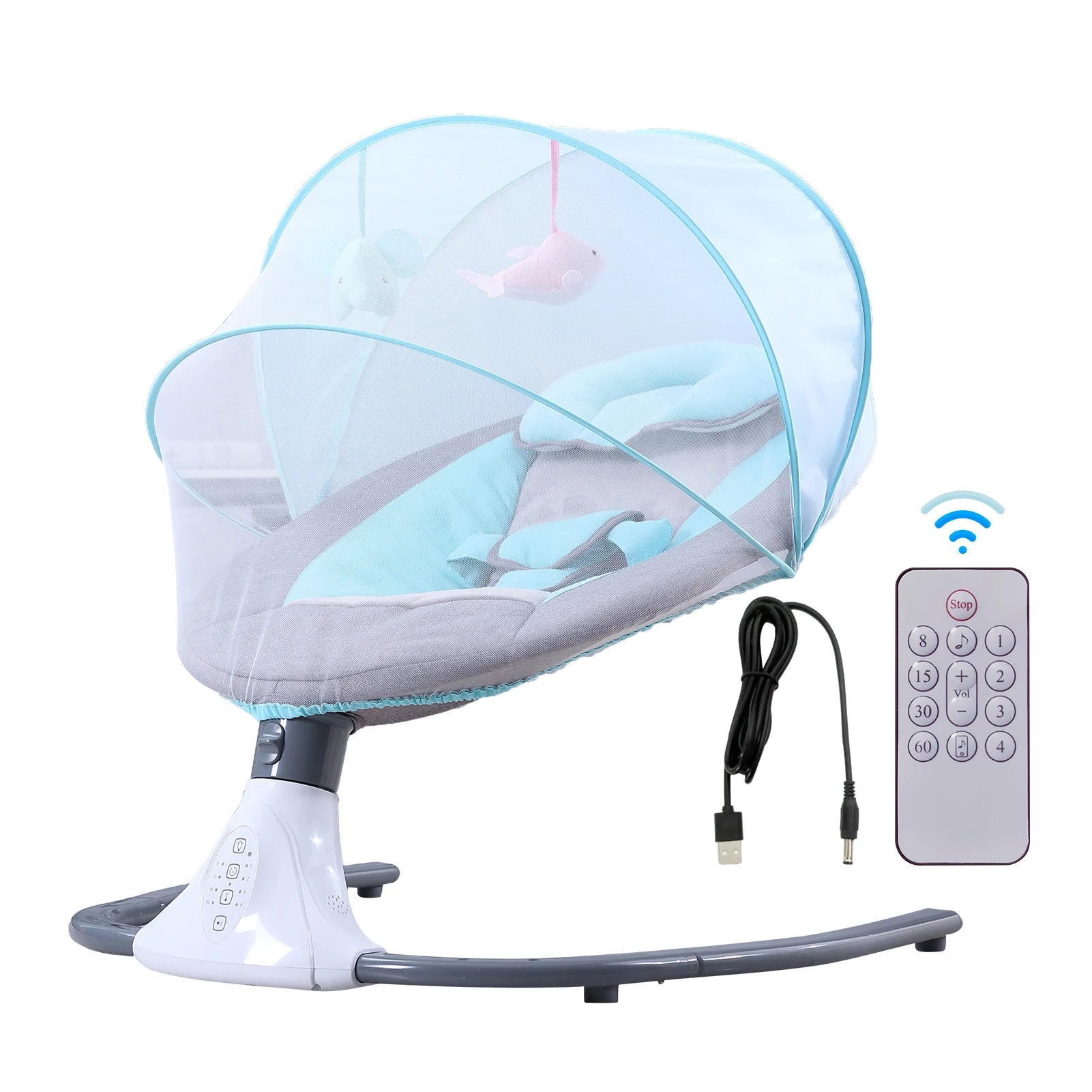 Baby Swing Motorized for Infants Baby Rocker 4 Speeds & 4 Timer Supports BT Connection USB Flash Drive Washable with Hanging Toy