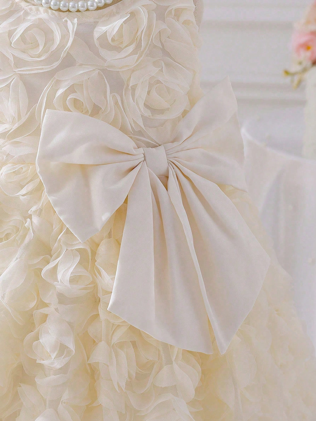 Baby Girls' Sleeveless Floral 3D Bow A-Line Dress. Exquisite Floral Pattern Adds A Touch Of Vigor And Vitality. A-Line Dress Design, Elegant And Generous, Showcasing The Sweet Elegant Of Little Girls. 