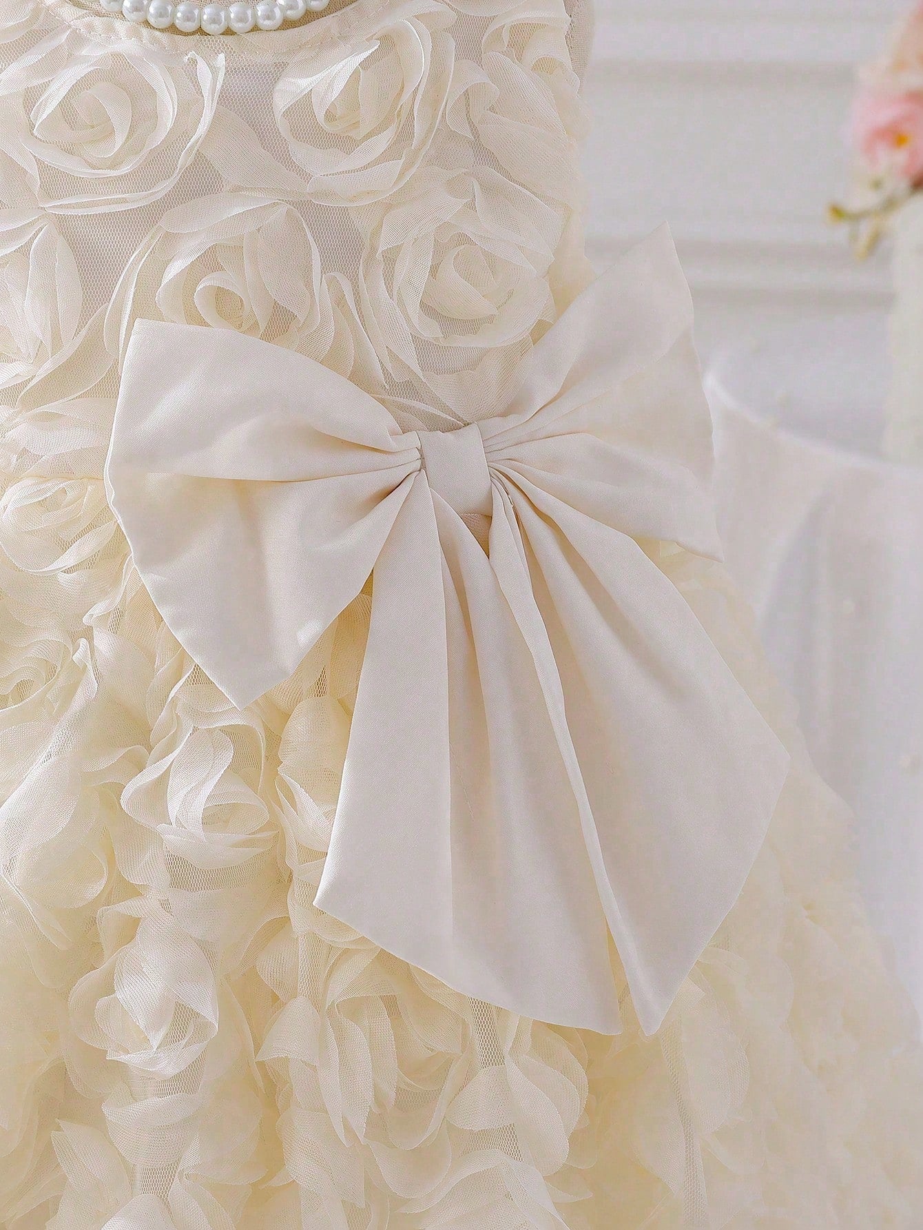 Baby Girls' Sleeveless Floral 3D Bow A-Line Dress. Exquisite Floral Pattern Adds A Touch Of Vigor And Vitality. A-Line Dress Design, Elegant And Generous, Showcasing The Sweet Elegant Of Little Girls. 