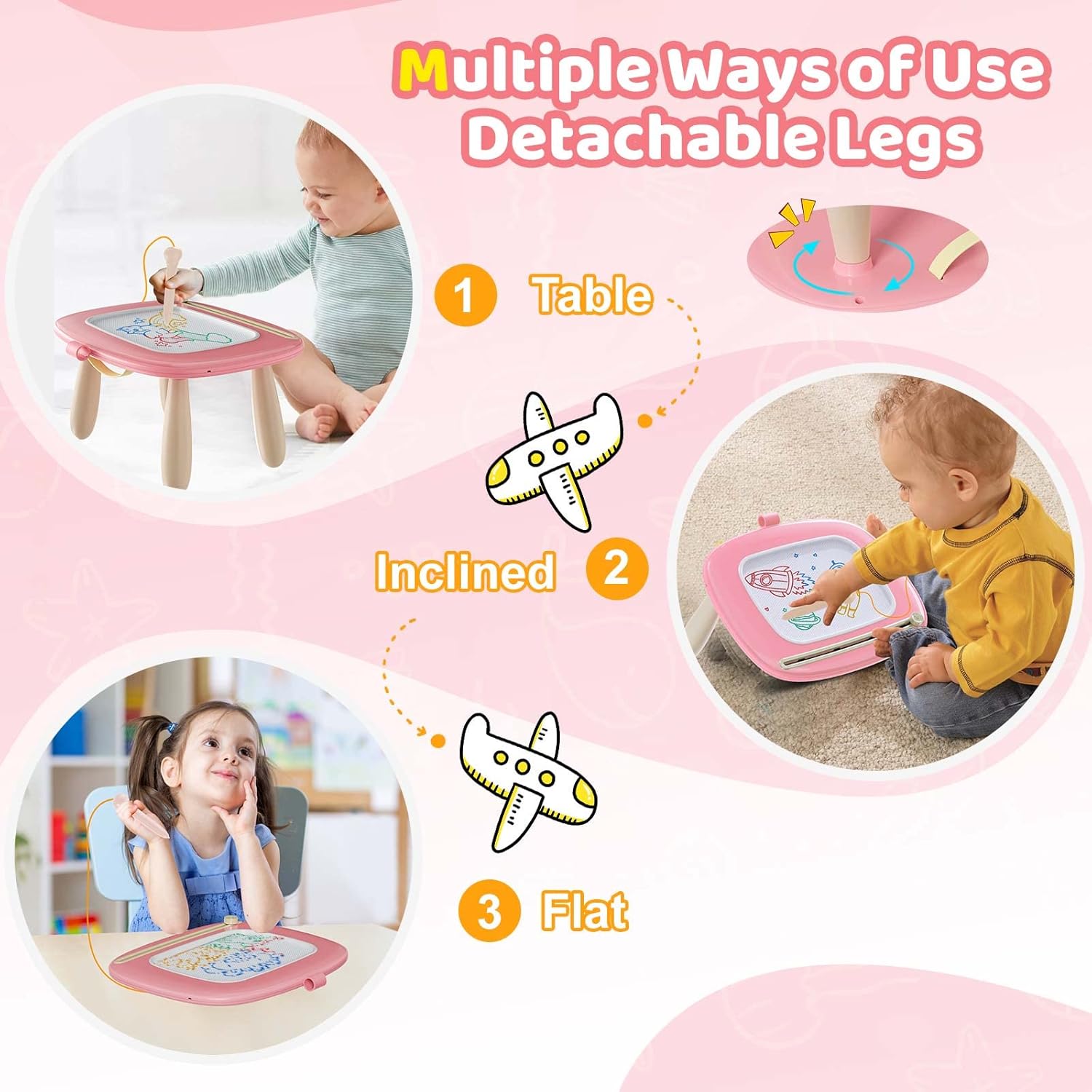 Magnetic Drawing Board, Toddler Girl Toys for 1-2 Year Old, Doodle Board Pad Learning and Educational Toys for 1 2 3 Year Old Baby Kids Birthday Gift (Pink)