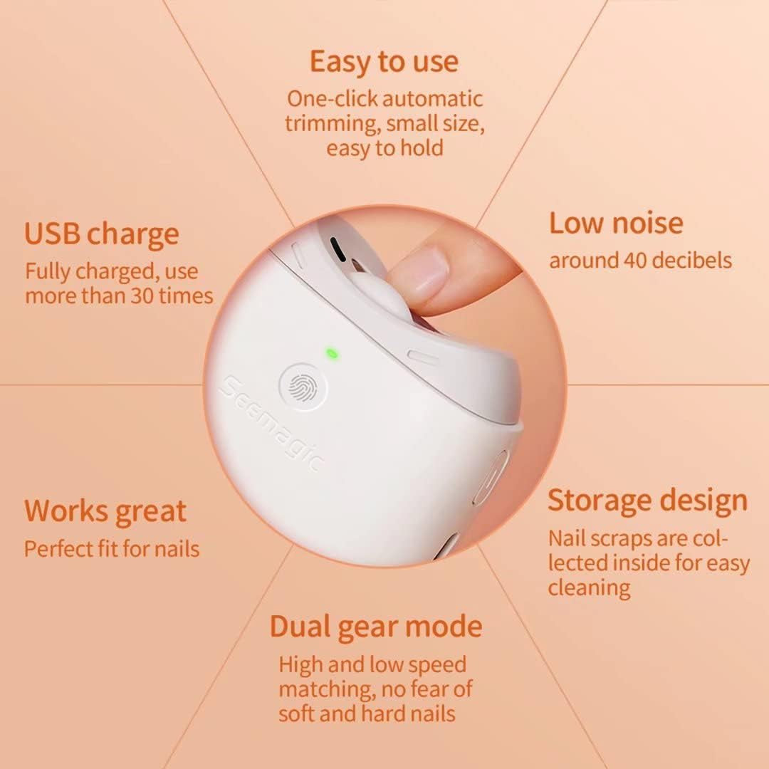 Electric Nail Clippers, Trimming and Polishing 2 in 1, Led Lighting, Electric Nail Trimmer with Storage Box, 40 Decibels Silent, Automatic Nail Clippers for Adults, Elderly People, Children