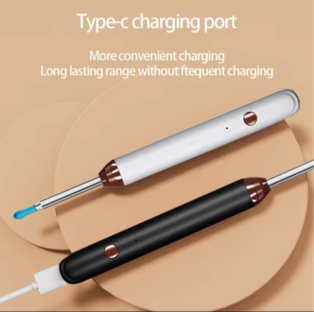 Smart Visual Ear Cleaner - Rechargeable Ear Wax Removal with Camera Ear Sticks USB C Charging WIFI Connection 6 LED Lights Earpick Daily White Black Nine Piece Set