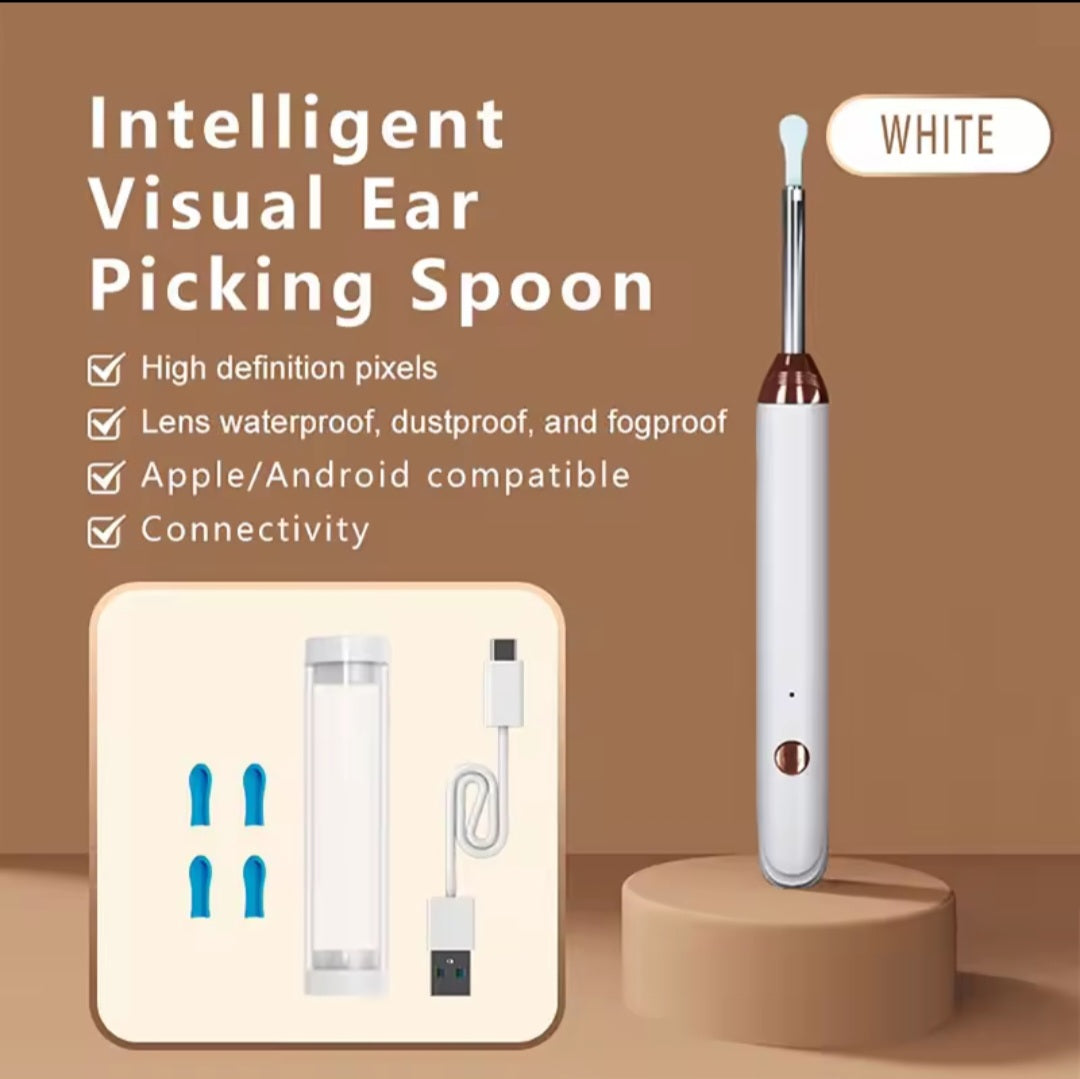 Smart Visual Ear Cleaner - Rechargeable Ear Wax Removal with Camera Ear Sticks USB C Charging WIFI Connection 6 LED Lights Earpick Daily White Black Nine Piece Set