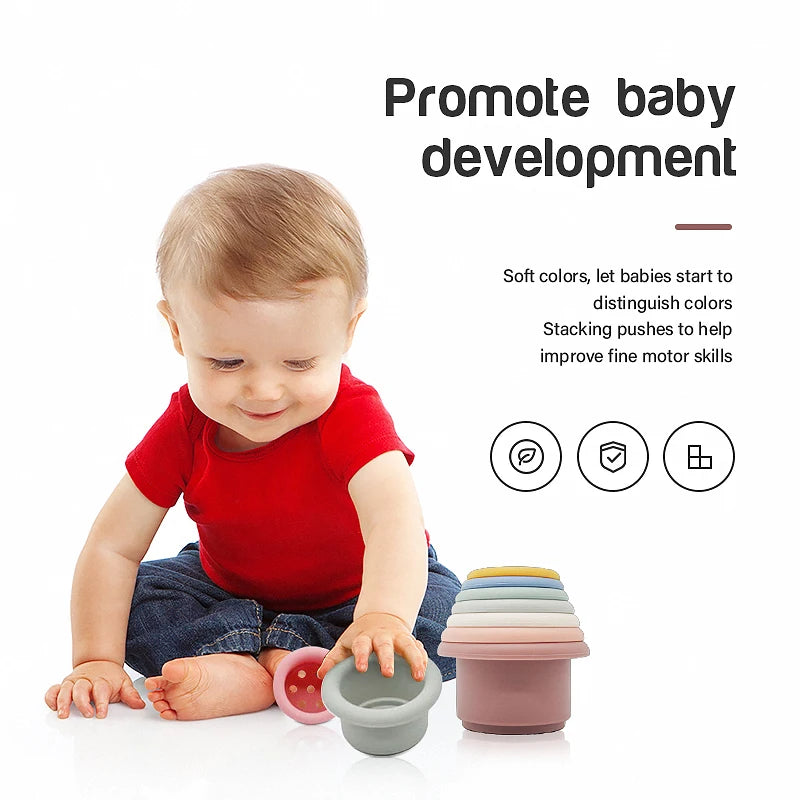 Baby Silicone Stacking Cups Montessori Building Block Bpa Free Hourglass Toys Early Educational Stack Tower Gifts for Boys Girls