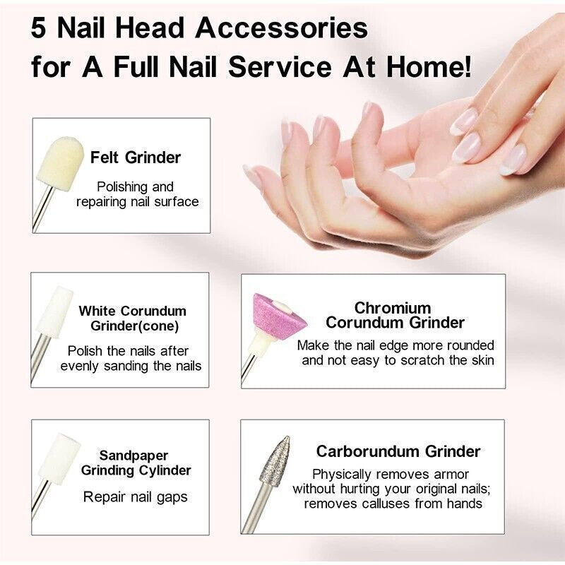 Electric Nail File Drill Portable USB Manicure Pedicure Machine Set Professional